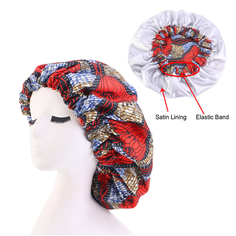 Satin lined Ankara Bonnet - Red