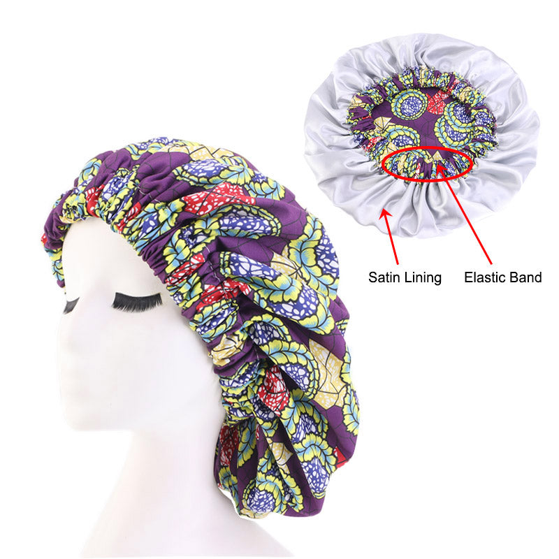 Satin lined Ankara Bonnet - Purple